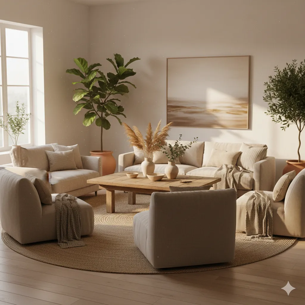 Mindful hosting environment with comfortable seating and natural light